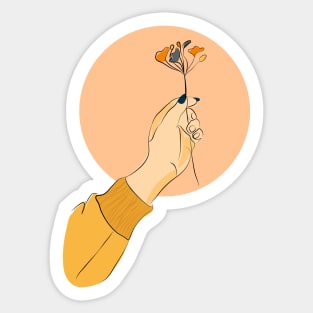 Female holding a plant in the hands Sticker